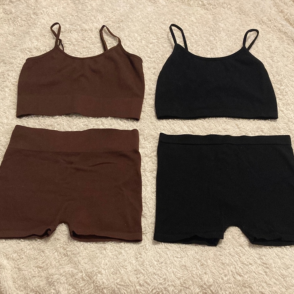 Bozzolo Women's Black and Brown Bike Shorts Set
